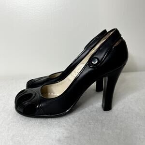 XOXO Black Leather Slingback Pump Heels